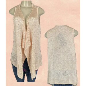 Joan Boyce M/L Peach Metallic Sequin Open Draped Front Sleeveless Sweater Vest